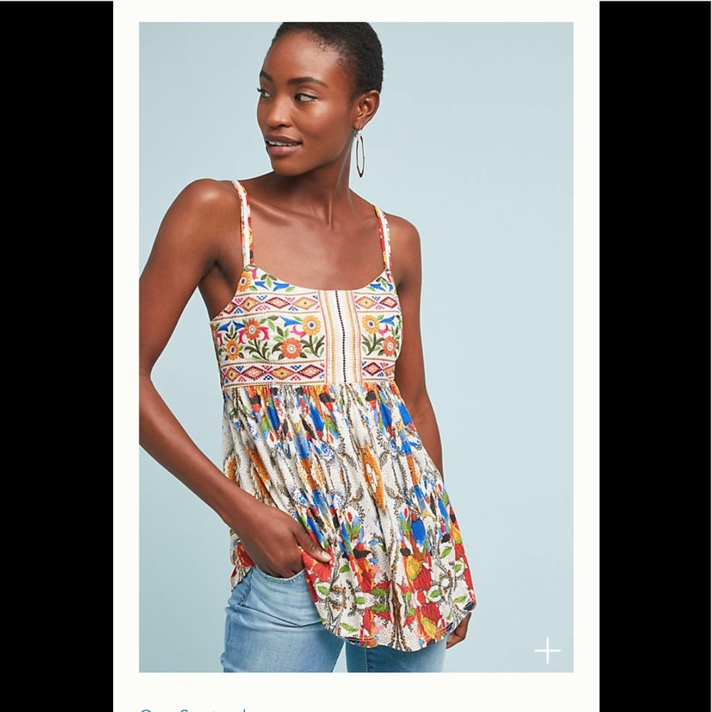 Embroidered/ sequin floral tank by Anthropologie